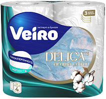 VEIRO Деликат туалетная бумага 4рул. 3х-сл белая 17,5м. 10шт/кор