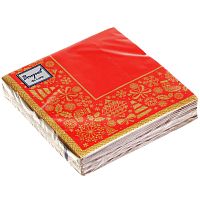 Салфетки Bouquet de Luxe 24х24 3 слоя 25л "Новогодняя скатерть Золото на красном" 15шт/уп