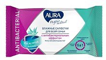 AURA TROPIC COCKTAIL Влажные салфетки с антибактериальным эффектом pocket-pack 15шт