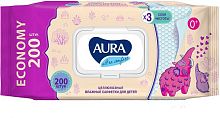 AURA ULTRA COMFORT Влажные салфетки д/детей с экстрактом алоэ и витамином Е с крышкой big-pack 200шт